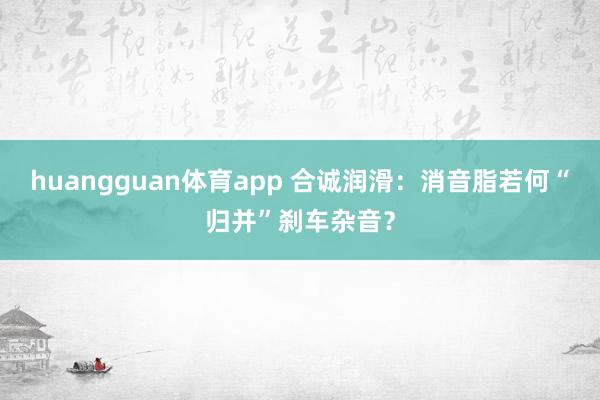 huangguan体育app 合诚润滑：消音脂若何“归并”刹车杂音？